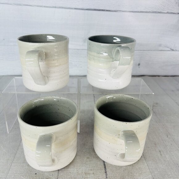 Baum Brothers HEARTH Seafoam Sponge Speckle Beige 15oz Stoneware Cups Mugs Set 4 - Picture 6 of 16